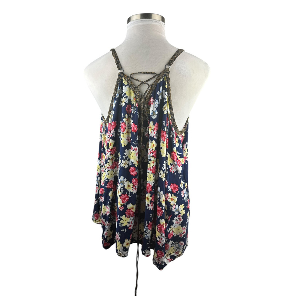 ✨2/$20 Torrid Lace Back Cami Top Navy Blue Multi-Colored Floral Plus Size 5 5X - Picture 14 of 16